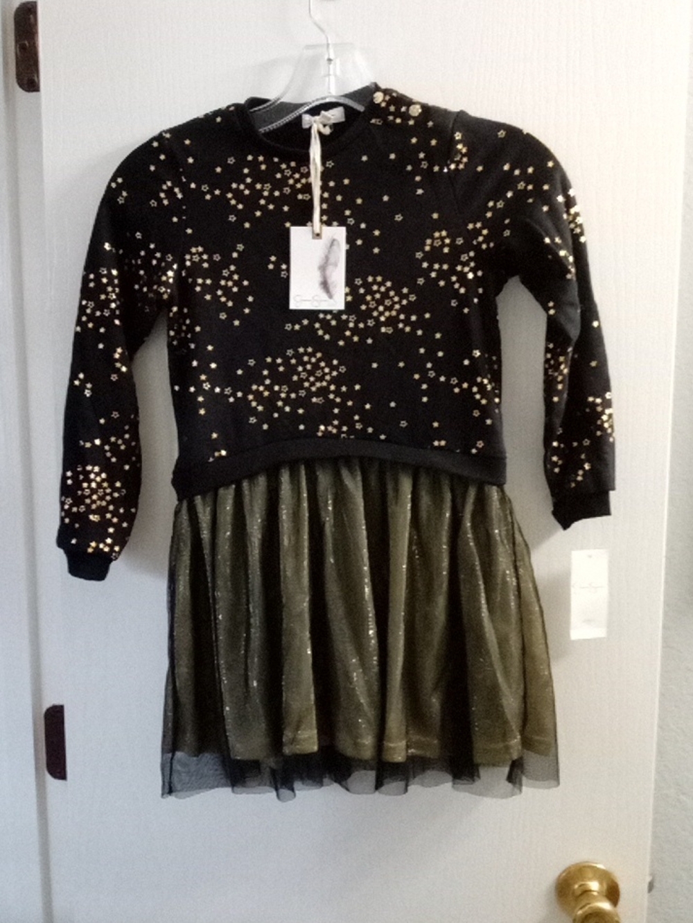 Jessica Simpson Black and Gold Star Tulle Dress